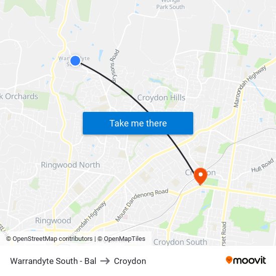 Warrandyte South - Bal to Croydon map