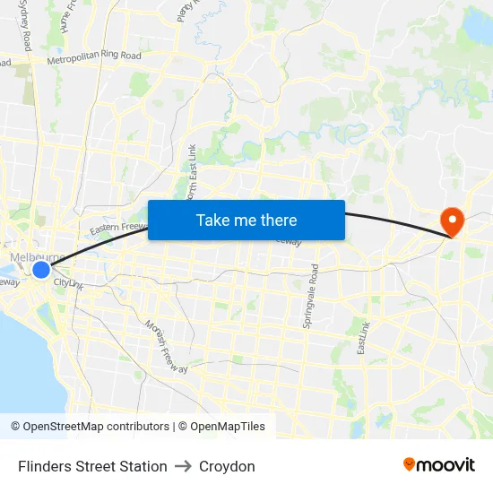 Flinders Street Station to Croydon map