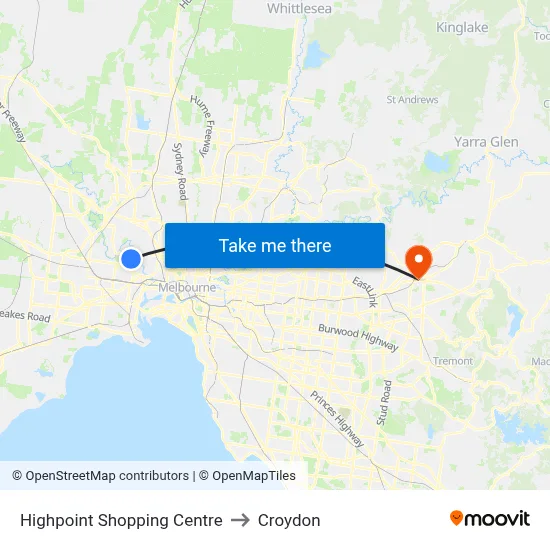 Highpoint Shopping Centre to Croydon map