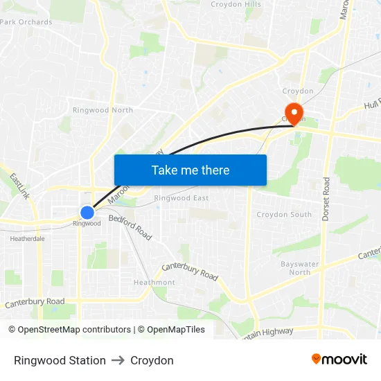 Ringwood Station to Croydon map