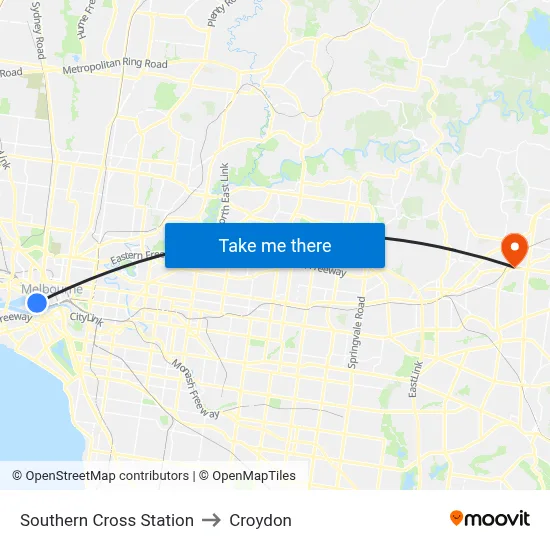 Southern Cross Station to Croydon map