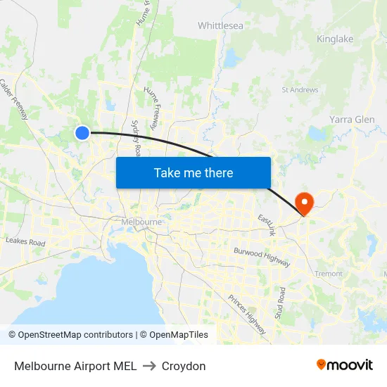 Melbourne Airport MEL to Croydon map