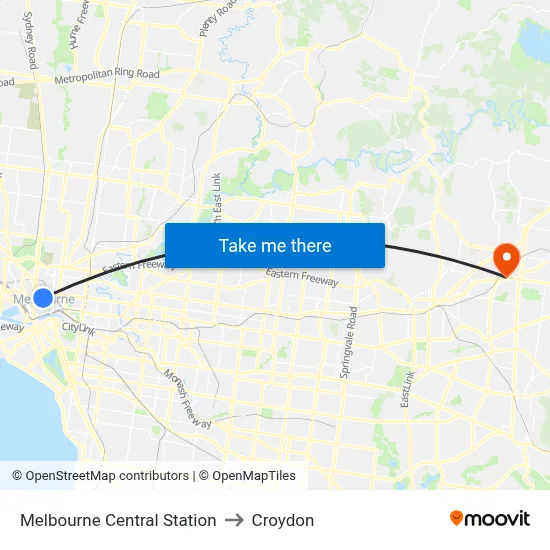 Melbourne Central Station to Croydon map