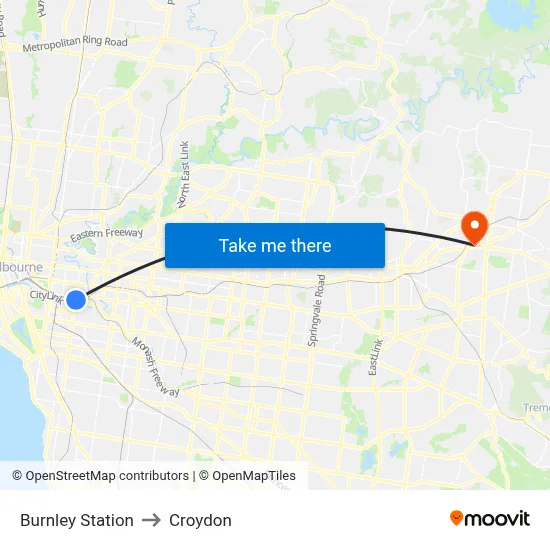 Burnley Station to Croydon map
