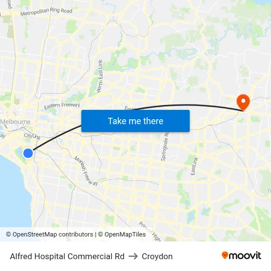 Alfred Hospital Commercial Rd to Croydon map