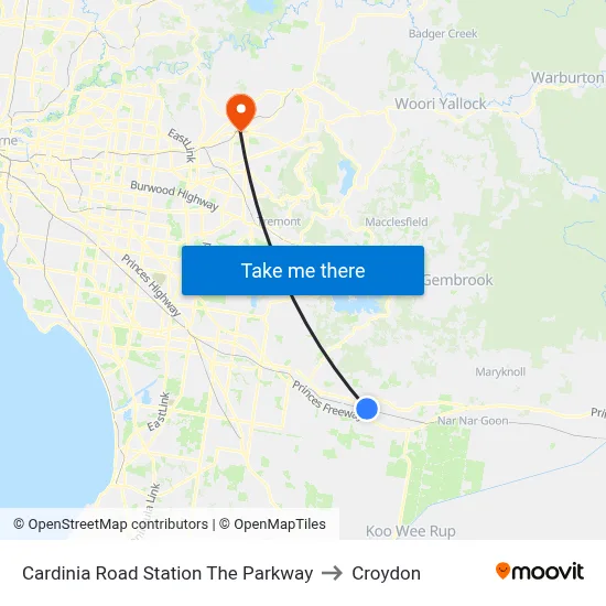 Cardinia Road Station The Parkway to Croydon map
