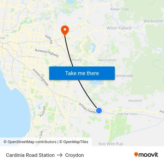 Cardinia Road Station to Croydon map