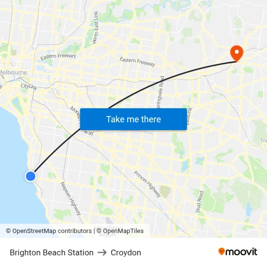 Brighton Beach Station to Croydon map