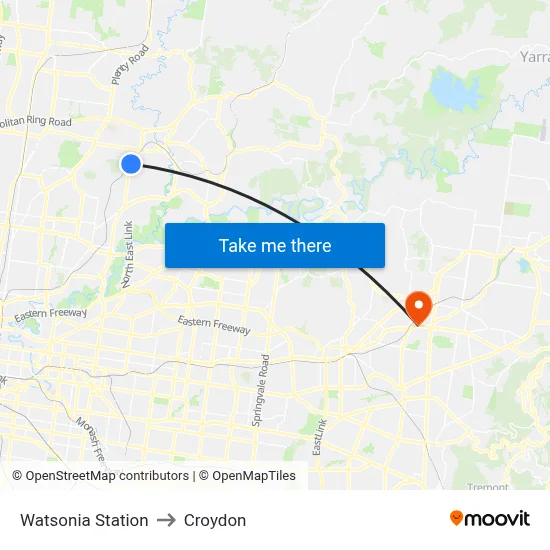 Watsonia Station to Croydon map