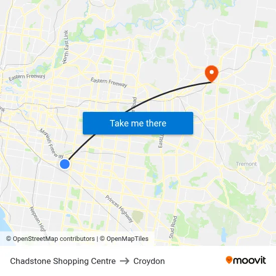 Chadstone Shopping Centre to Croydon map