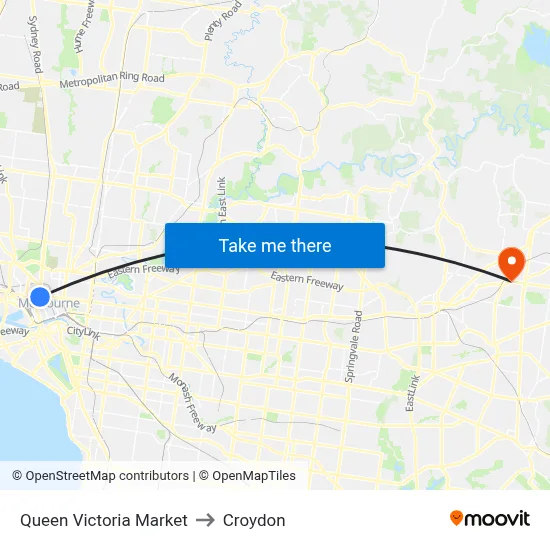 Queen Victoria Market to Croydon map