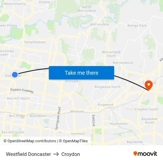 Westfield Doncaster to Croydon map