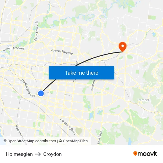 Holmesglen to Croydon map