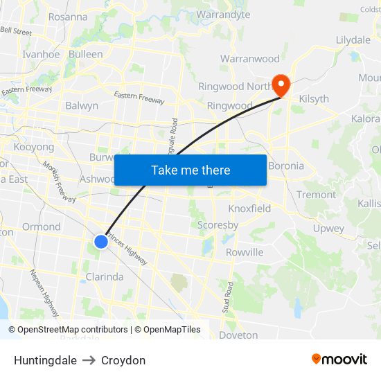 Huntingdale to Croydon map