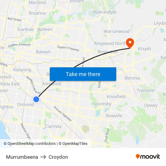 Murrumbeena to Croydon map