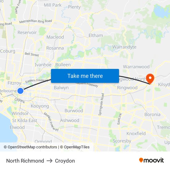 North Richmond to Croydon map