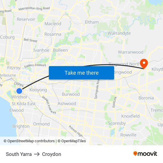 South Yarra to Croydon map