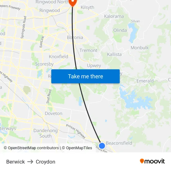 Berwick to Croydon map