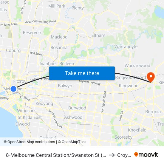 8-Melbourne Central Station/Swanston St (Melbourne City) to Croydon map