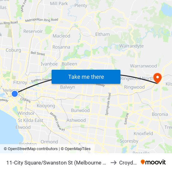 11-City Square/Swanston St (Melbourne City) to Croydon map