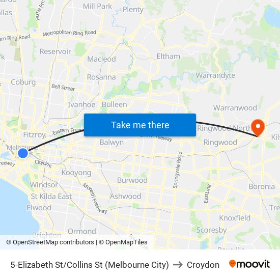 5-Elizabeth St/Collins St (Melbourne City) to Croydon map
