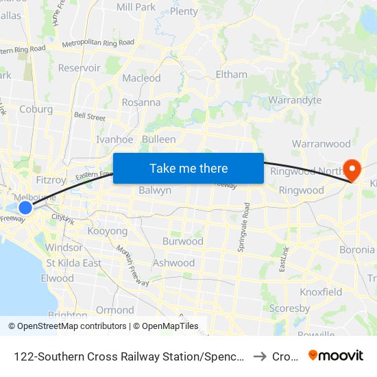 122-Southern Cross Railway Station/Spencer St (Melbourne City) to Croydon map