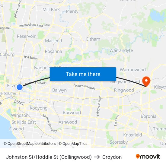 Johnston St/Hoddle St (Collingwood) to Croydon map