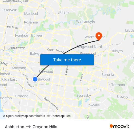 Ashburton to Croydon Hills map