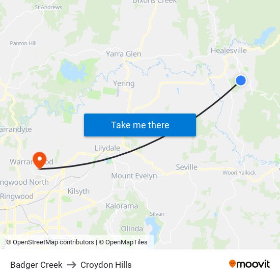 Badger Creek to Croydon Hills map