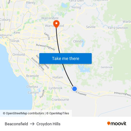 Beaconsfield to Croydon Hills map