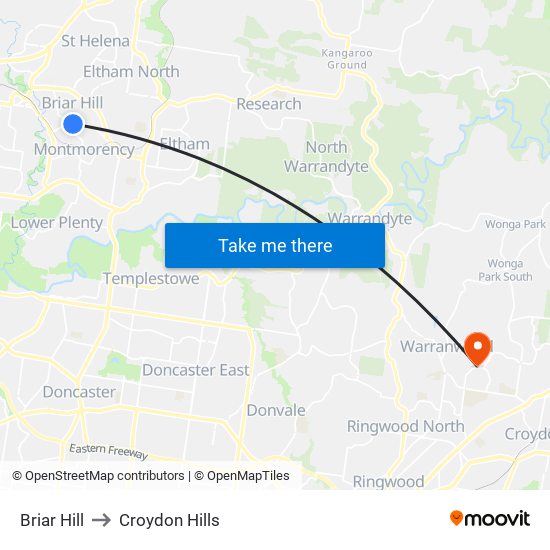 Briar Hill to Croydon Hills map