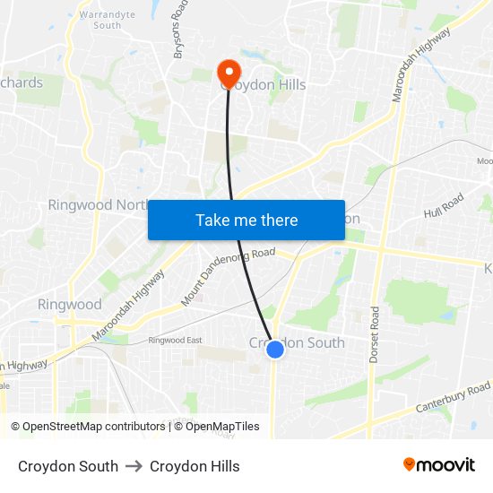 Croydon South to Croydon Hills map