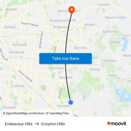 Endeavour Hills to Croydon Hills map