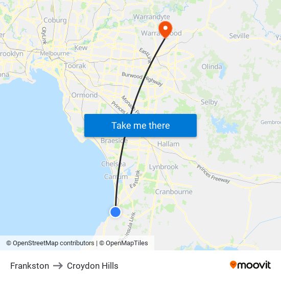 Frankston to Croydon Hills map