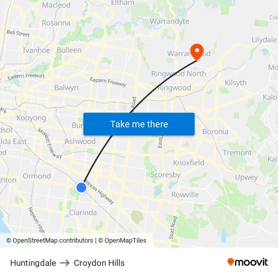 Huntingdale to Croydon Hills map