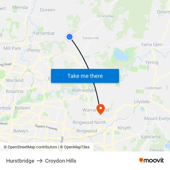 Hurstbridge to Croydon Hills map