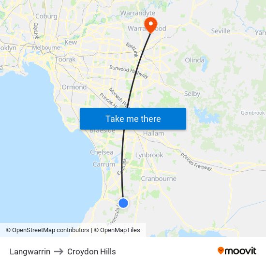Langwarrin to Croydon Hills map