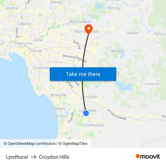 Lyndhurst to Croydon Hills map