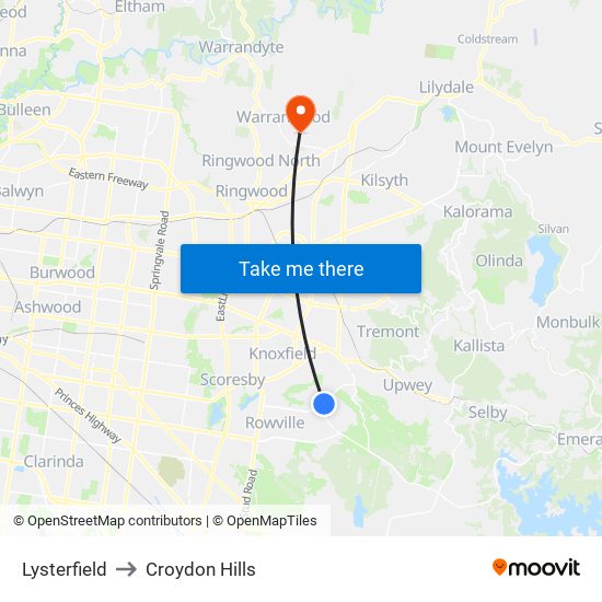 Lysterfield to Croydon Hills map