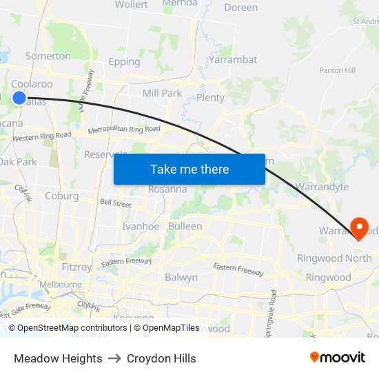 Meadow Heights to Croydon Hills map