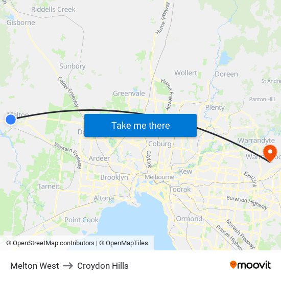 Melton West to Croydon Hills map