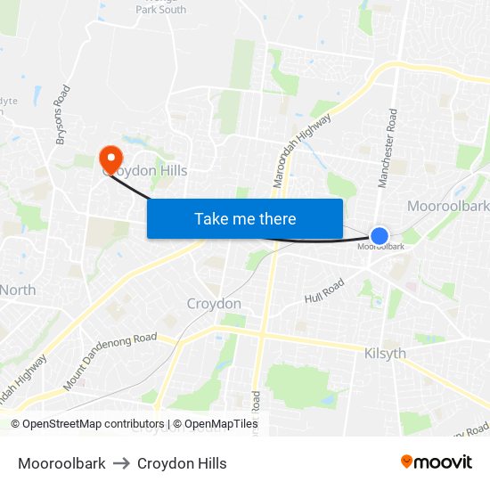 Mooroolbark to Croydon Hills map