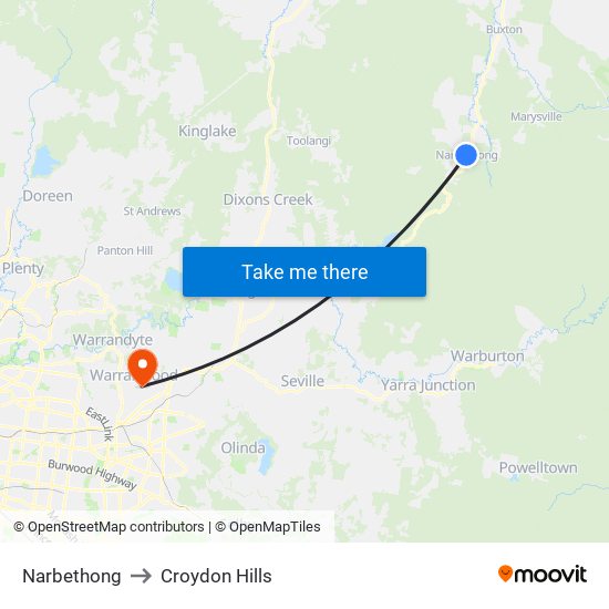 Narbethong to Croydon Hills map