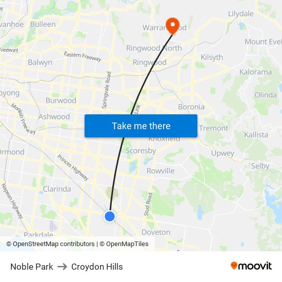 Noble Park to Croydon Hills map