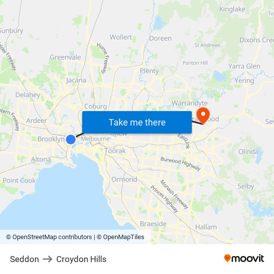 Seddon to Croydon Hills map