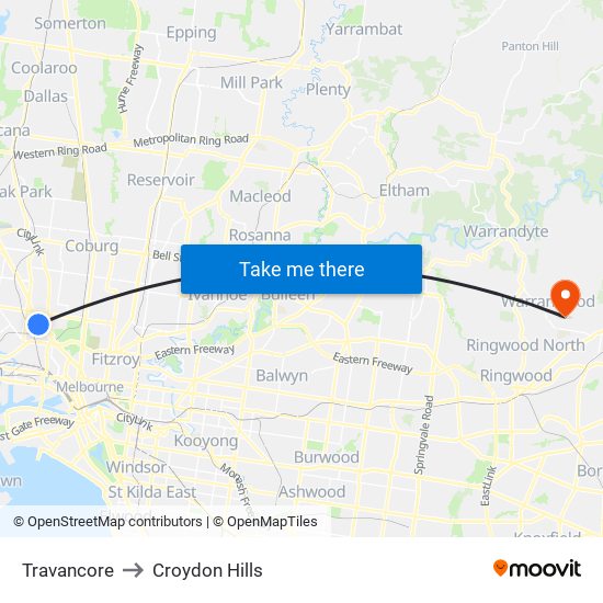 Travancore to Croydon Hills map