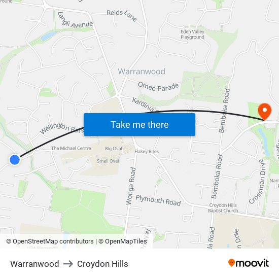 Warranwood to Croydon Hills map