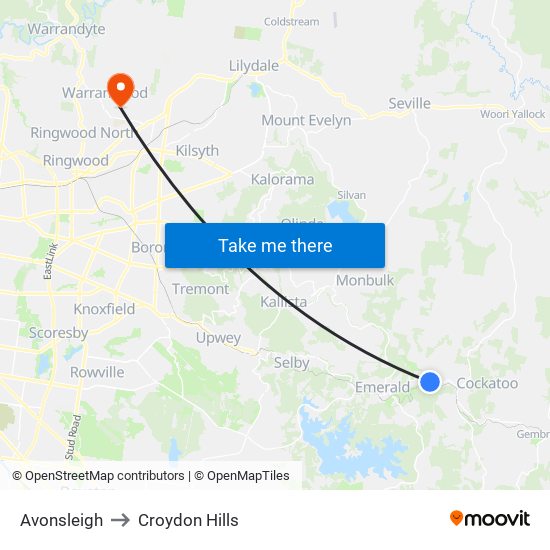 Avonsleigh to Croydon Hills map