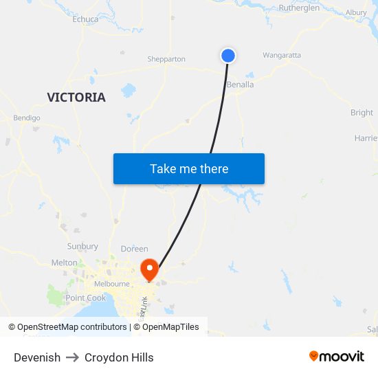 Devenish to Croydon Hills map