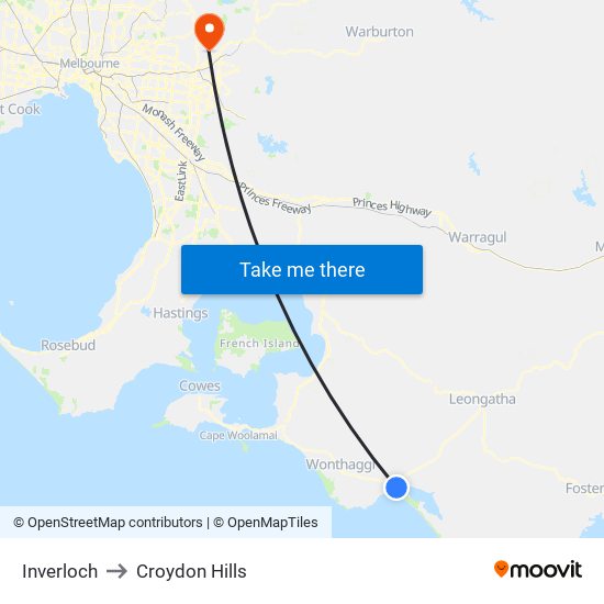 Inverloch to Croydon Hills map